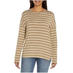 Gap Ladies'  Shoulder Top Long Sleeve Shirt, Tan Stripe Size M. AO